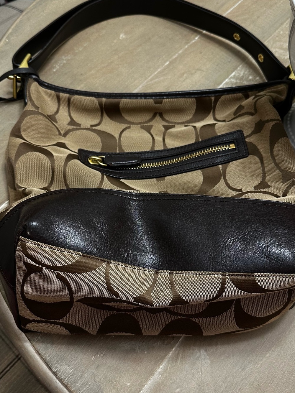 Coach Khaki Signature Canvas with Dark Brown Leather Trim - Picture 7 of 11